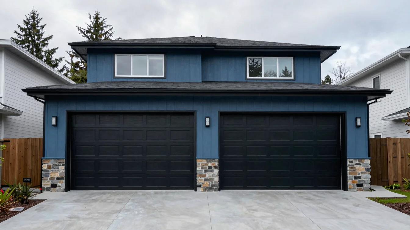 Modern home exterior with a garage door