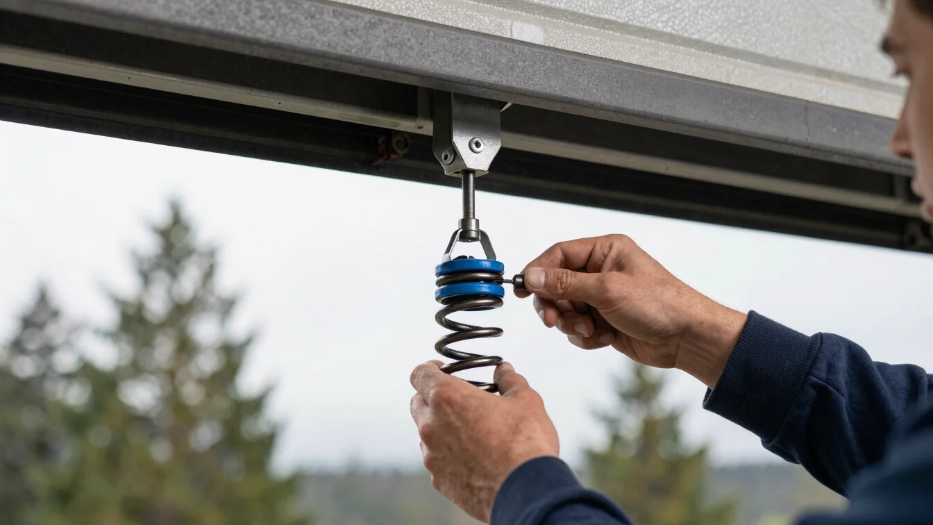 Garage door components being inspected